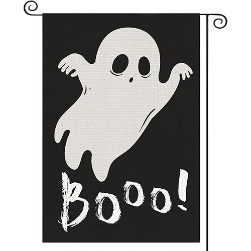 Halloween Ghost Garden Flag 28x40 Vertical burlap Double Sided, Boo Spooky Yard Flag Holiday halloween decoration Welcome Garden Flag，For Outdoor Outside Patio Lawn Farmhouse Yard Decoration