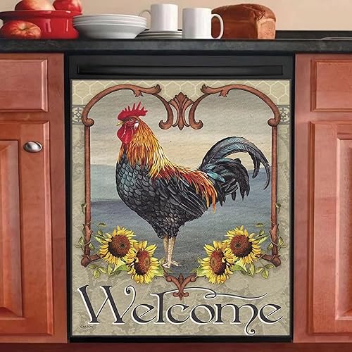 OEME Gallo, cubierta magéntica para lavavajillas, diseño de girasol, imán autoadhesivo para refrigerador, calcomanías decorativas de pollo,