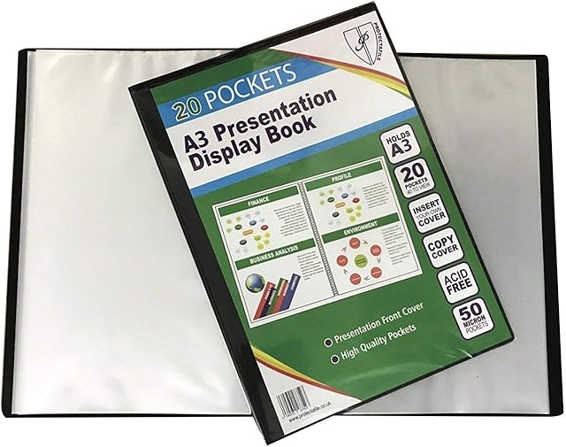 A3 Premium Black Cover Display Book Presentation Folder Portfolio - 20 Pocket
