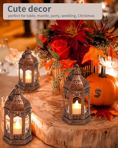 Miniatura 4 de SHYMERY Halloween Lantern,Mini Lantern Decorative Lights with Flickering Candles,Glass Hanging LED Small Candle Lanterns Gifts for