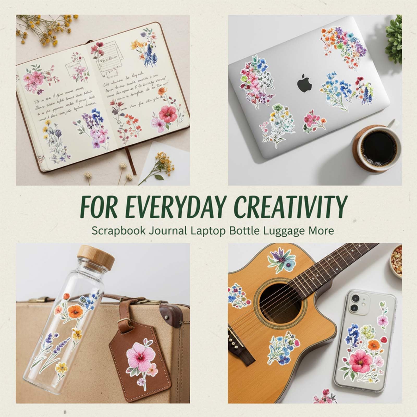 50 Pièces Autocollants de Fleurs Transparents pour Scrapbooking - Autocollant Fleurs, Stickers Fleurs Autocollant, Mini Stickers en PET - Pour Albums, Journaux, Valises et Ordinateurs Portables - 3