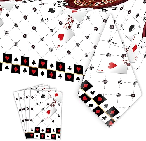 4 Pieces Casino Tablecloth Casino Poker Themed Party Decorations Disposable Plastic Tablecloth Las Vegas Theme Table Cover for Playing Card Birthday