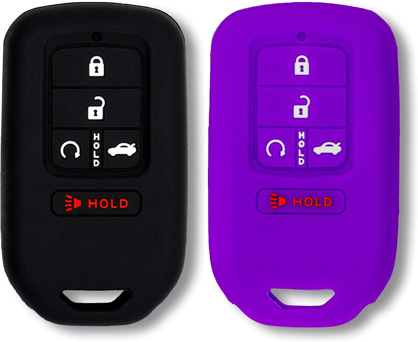 Autobase Silicone Key Fob Cover Compatible with Honda Accord Civic CR-V CRV Pilot Passport Insight EX EX-L Touring | Car Accessory | Key Protection Case 2 Pcs (Black & Purple)