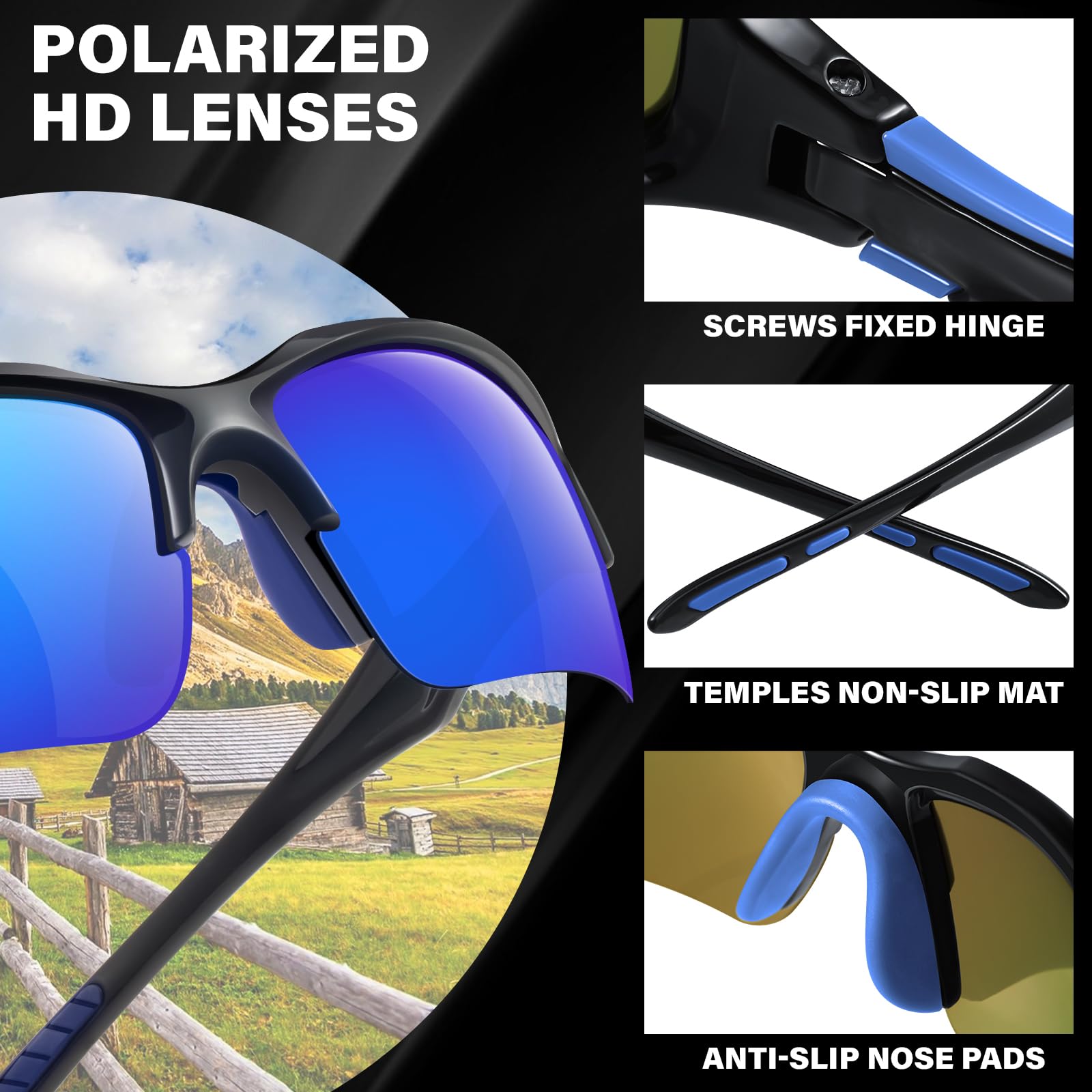 DioKiw Gafas de sol polarizadas deportivas para hombre, ciclismo, correr, pesca, protección UV, gafas de sol ligeras de medio marco