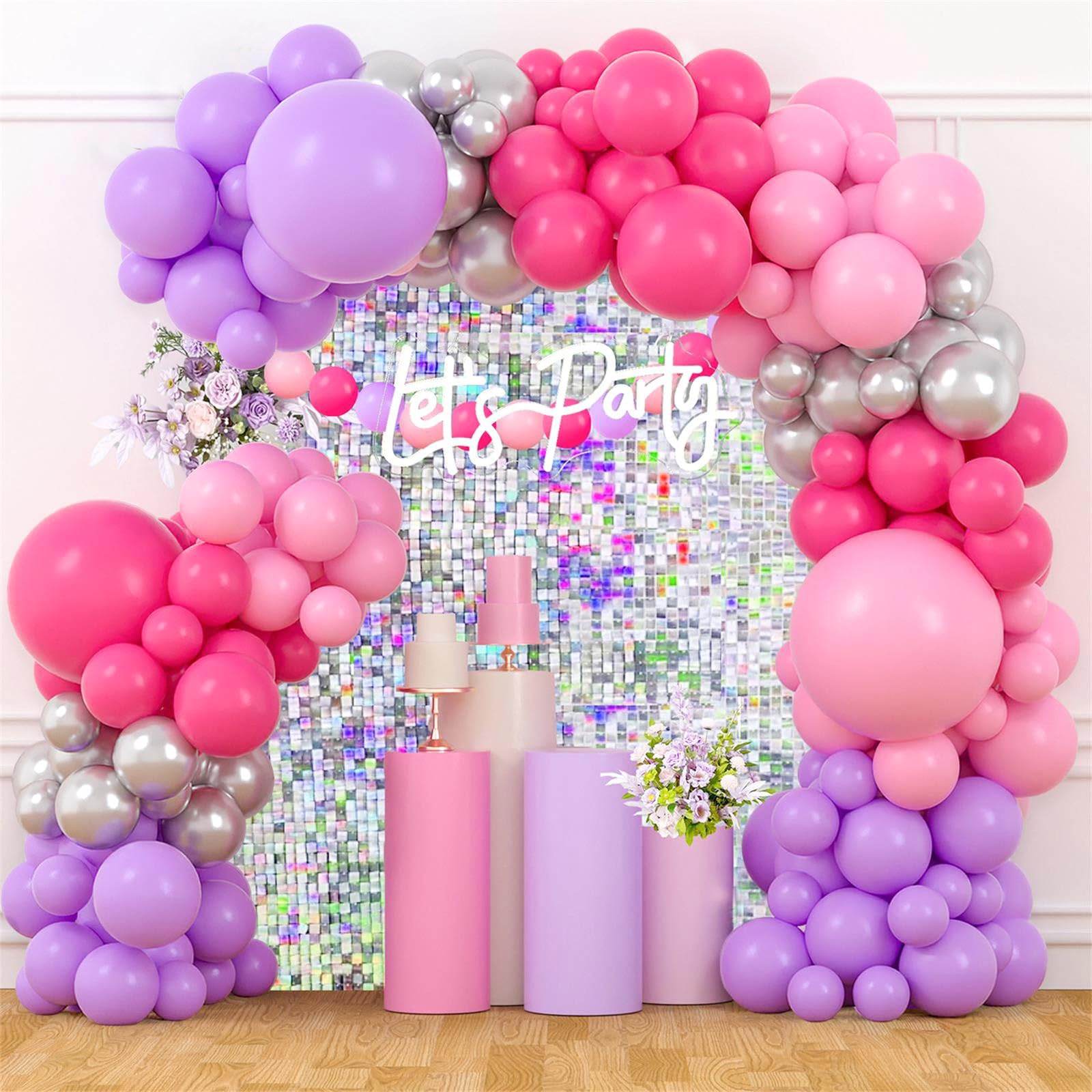 JDIYMI Disco Balloon Garland Arch Kit Pastel Pink Purple Silver Rose Red Disco Ball Star Music Note Foil Balloon for Fans Girl Sweet16 90s 80s Birthday Party Decorations