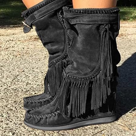 Hwcpadkj Botin Cowboy con Flecos Tacón Cuña para Mujer Botines con Flecos  Romanos étnicos Romanos de Fondo Plano Retro Western Cowboy Rider Botines  Bohemios,Negro,38 : Amazon.es: Zapatos y complementos