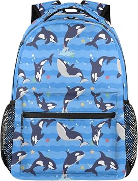 Kids Backpack Orca,Blue Backpacks Boys Girls Ocean Themed Lightweight Bookbag for Preschool Primary Elementary School Bag