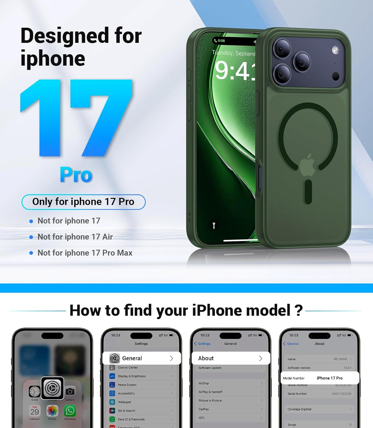 Magnetic for iPhone 17 Pro Case, [Anti-Slip] [Military-Grade Drop Protection] [Camera Protection] Skin-Friendly Slim Matte Shockproof Protective for iPhone 17 Pro Phone Case, Forest Green - Image 6