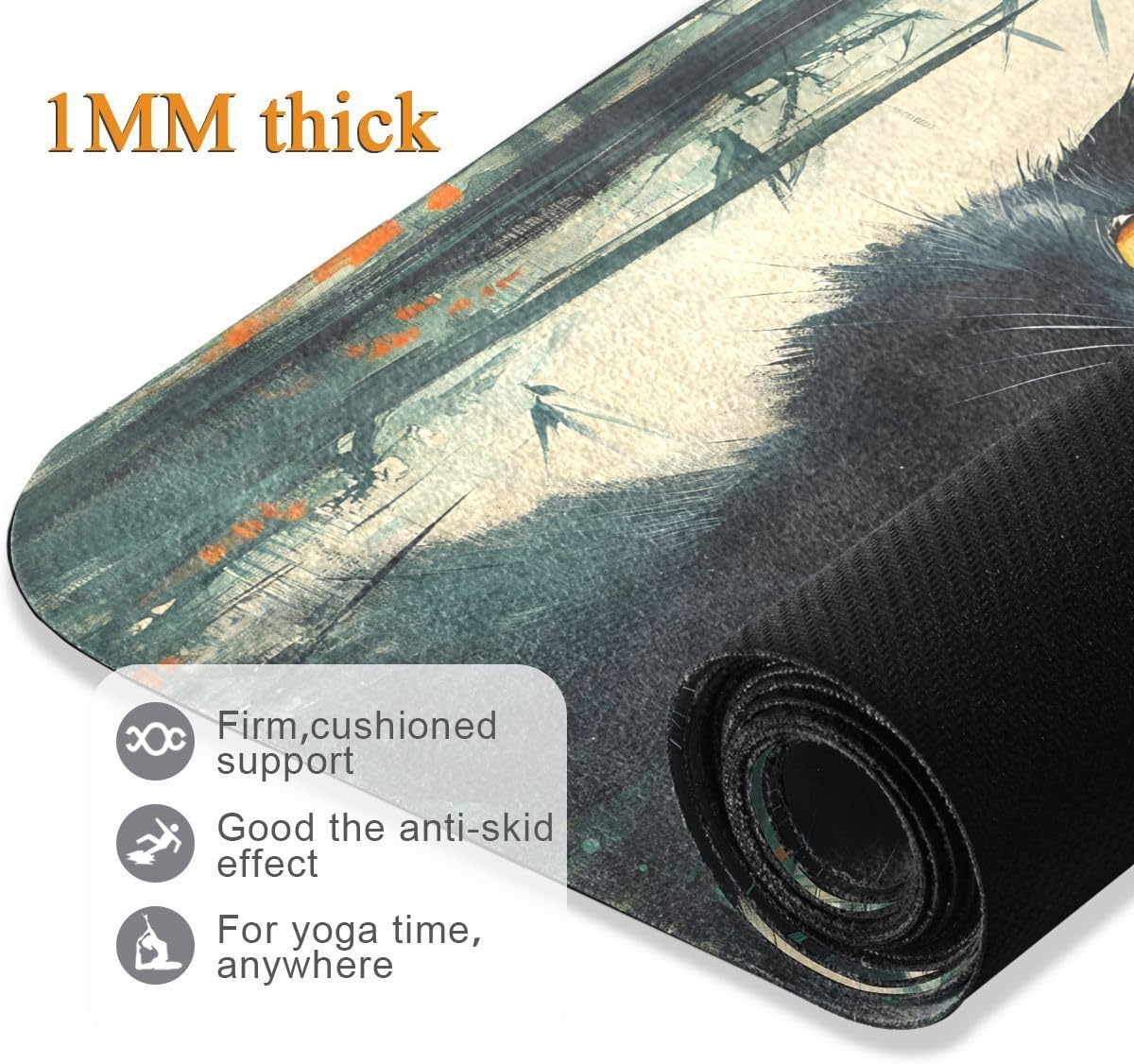 ALAZA Painting Black Cat Yoga Mat Non Slip Fitness Exercise Mat, Workout Mat for Yoga, Pilates and Floor Exercises