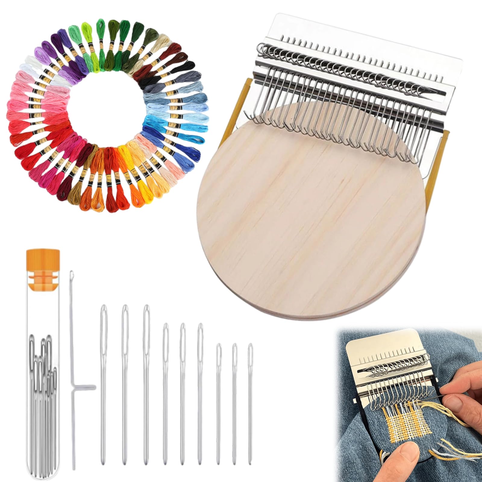 2.0 Upgrade Knit Patch Darning Loom Kit, Mini Knitpatch Machine, 50-Color Knitting Yarn, Sewing Craft Supplies Quickly Sewing Repair & Easily, Knit Kits for Quickly Sewing Repair