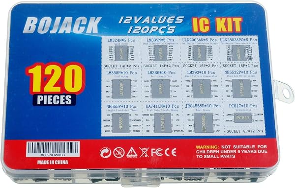 BOJACK 12 Values 120 Pcs IC Opamp Timer Darlington Phototcoupler oscillator pwm LM324 LM339 ULN2003AN ULN2803APG LM358P LM386 LM393 NE5532P NE555P UA741CN JRC4558D PC817 Assortment Kit - 4