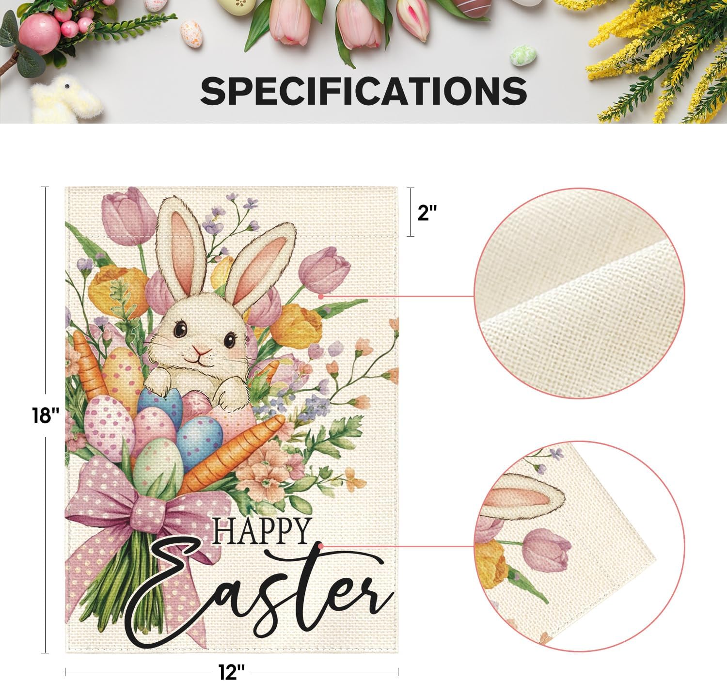 AVOIN colorlife Happy Easter Floral Garden Flag 12x18 Inch Double Sided Outside, Easter Eggs Bunny Flowers Yard Outdoor Flag - Image 5