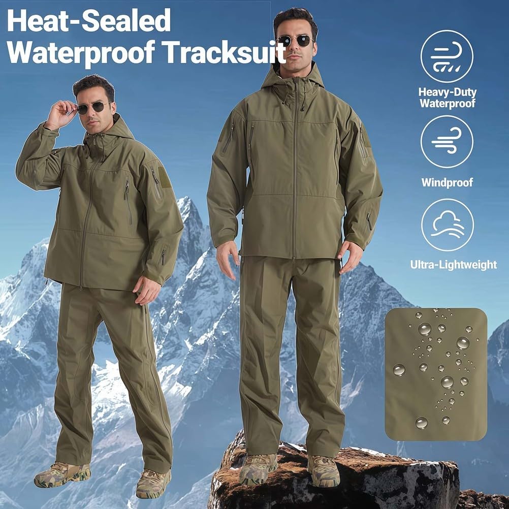 Combinaison tactique, pantalon imperméable et coupe-vent avec tissu à 3 couches, équipement de pluie prêt pour les tempêtes pour les trajets en plein air et quotidiens