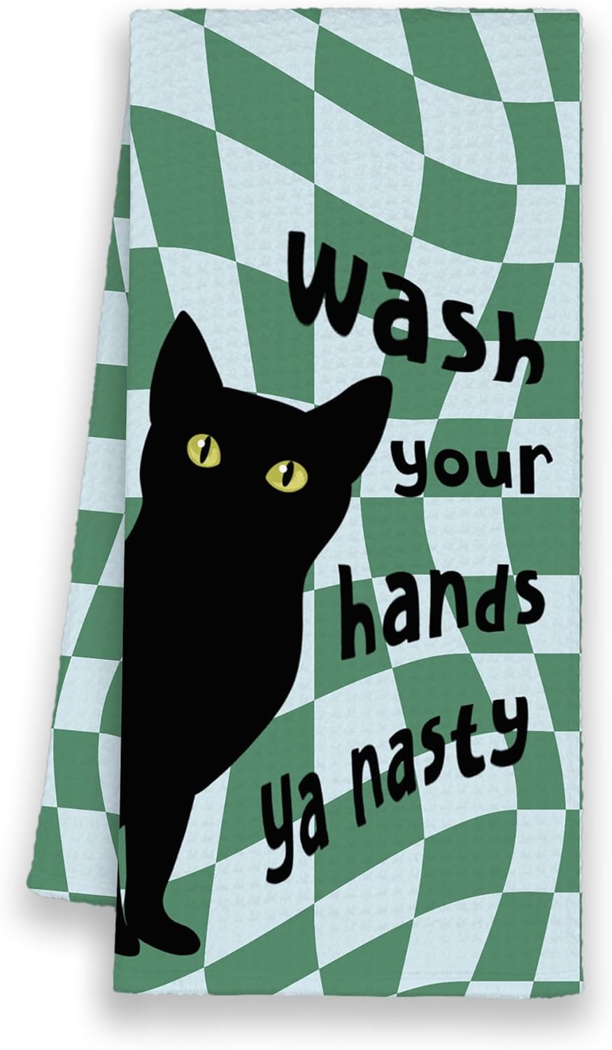 Funny Green Black Cat Bathroom Kitchen Towels Gifts for Cat Lovers, Wash Your Hands Hand Towels for Bathroom Kids Boys, Cute Trendy Decorative Dish Towels Decor for Playroom Dorm 16x24in