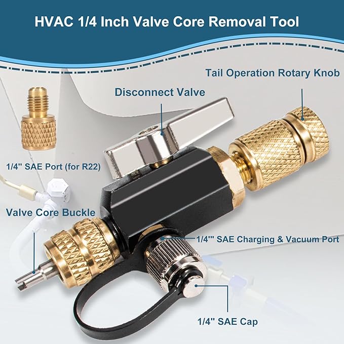 Herramienta de Extracción de Válvula HVAC 1/4 Pulgada con Adaptador miniatura 2