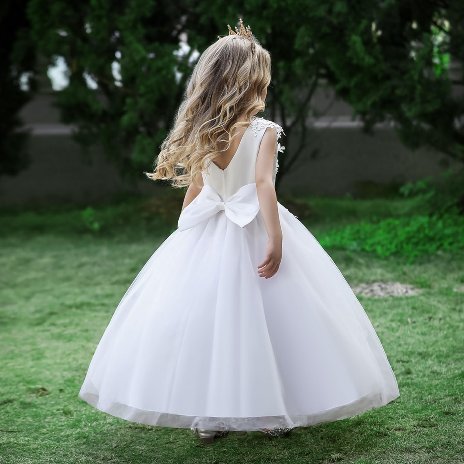 LOLANTA Festliches Kleid Mädchen, Prinzessin Kleider Mädchen Hochzeit Partykleid, Elegant Langes Abendkleid Kommunikation Spitze Tüllkleid für Kinder Rosa/Weiß/Blau