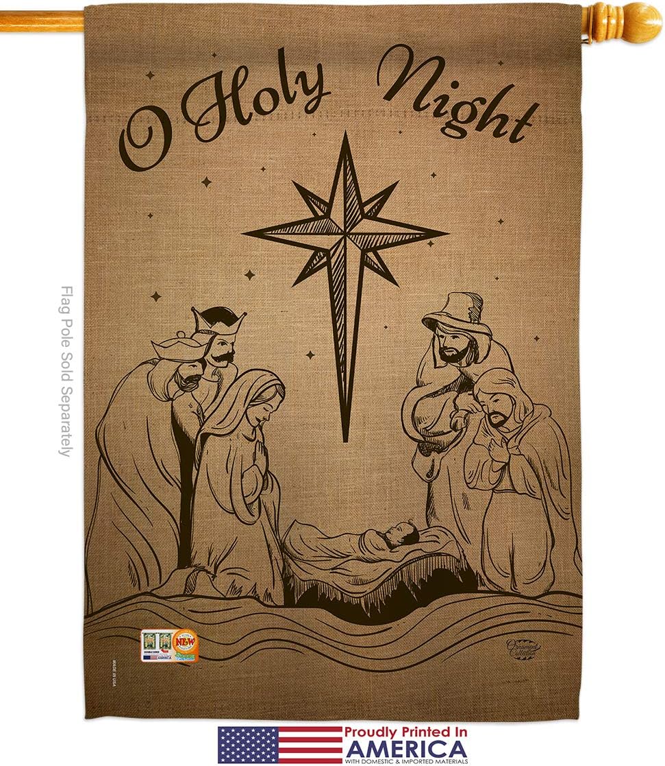 Holy Night House Flag Wintertime Nativity Three King Religious Family Season Christian Small Decorative Gift Yard Banner Made In USA 28 X 40