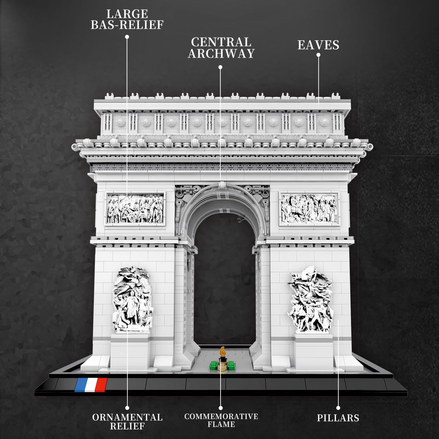 Reobrix 66024 Paris Arc de Triomphe Baukasten Set, 3718 Teile Frankreich Berühmtes Wahrzeichen Klemmbausteine, Architektonische Modellbausätze für Erwachsene, Geschenkideen für Sammler