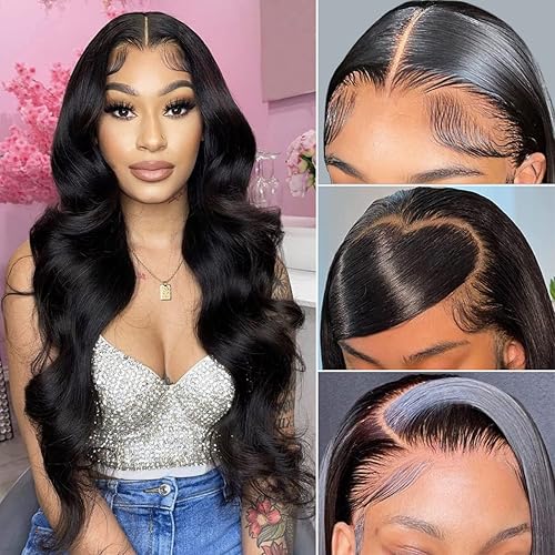 Miniatura 1 de Pelucas de encaje frontal de 28 pulgadas, pelucas de cabello humano ondulado de 13 x 6 pulgadas, pelucas de cabello humano prearrancado con