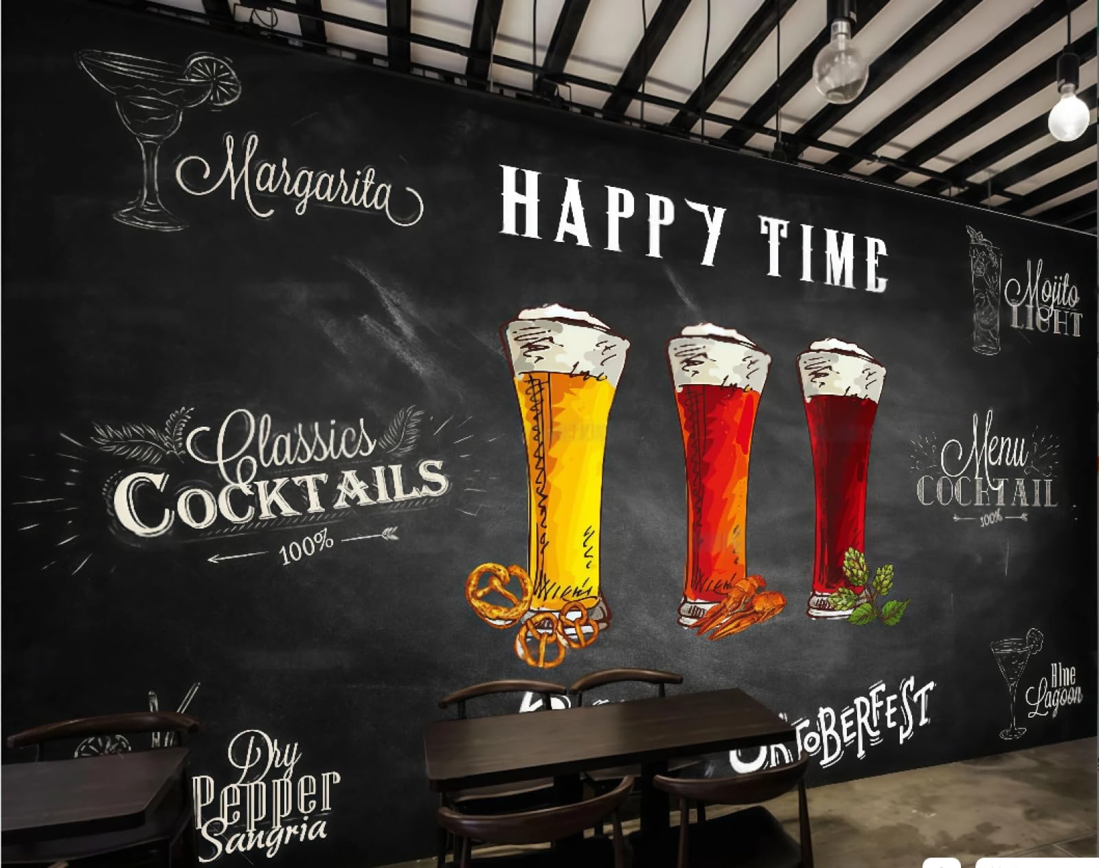 Xdoubao 3D Wallpaper Personalized Hand-Painted Blackboard Personalized Bar Snack Bar Coffee Shop Background Mural Western Restaurant Wallpaper,,430X300cm