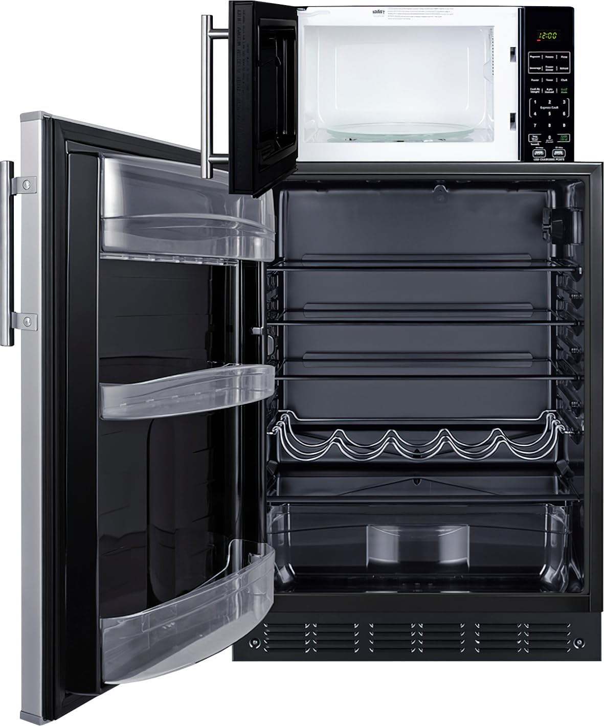 Summit Appliance MRF6BK2SSALHD Microwave/Refrigerator Combination with Allocator; Combo Includes FF6BK2SS All-refrigerator, and SM903BSA1 Microwave; 5.5 cu.ft Capacity; Automatic Defrost; LHD Swing