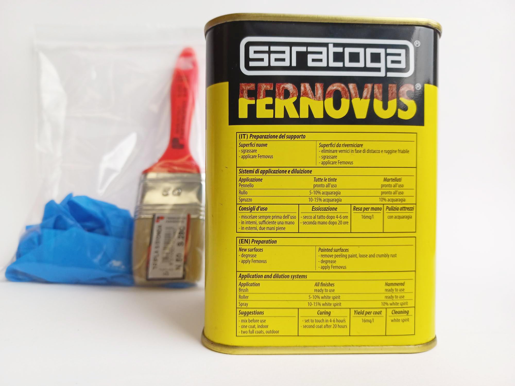 DMS Fernovus colore Tabacco Brillante Gel Vernice Smalto Antiruggine in conf da 750 ml con guanti nitrile e pennello inclusi!!! Bundle