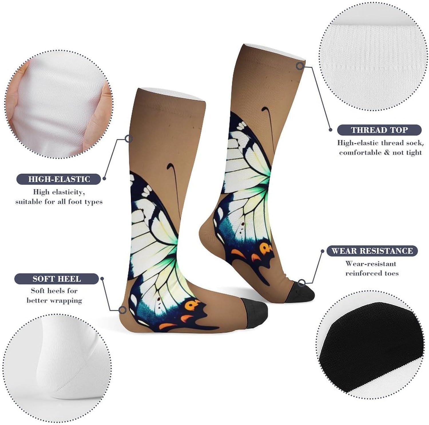 Knee High Socks Butterfly Long Tube Boot Seamless Toe