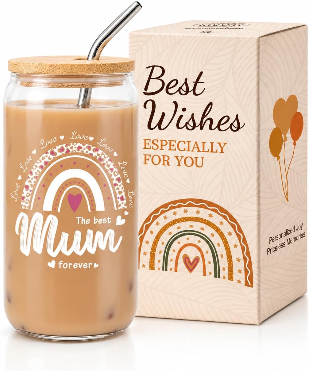 Mum Birthday Gifts โ Birthday Gifts for Mum, Creative Travel Mug, Coke Cup, Glass Mug, Perfect for Mothers Birthdays Gift, Christmas, or Mother's Day, A Present from Daughters or Sons