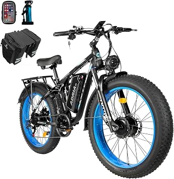 Electric Bike for Adults, Peak 5000W/6000W Dual Motor Ebike, 26" Fat Tire | Electric Bicycle 52V 25AH Battery, 7-Speed Gears Max 46Mph, Oil Disc Brakes, Dual Suspension for Commute Off-Road Beach Snow