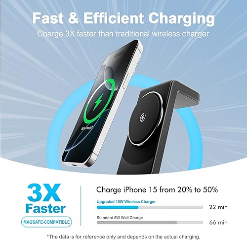 Miniatura 3 de Estación de carga magnética inalámbrica 3 en 1 soporte de cargador rápido inalámbrico de 15 W para iPhone 17 16 15 14 13 12 Pro Max para Apple Watch