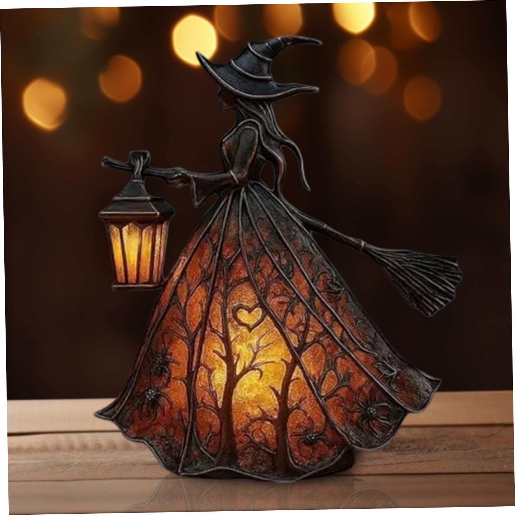 Lámpara de Halloween, estatua de bruja gótica, lámpara de resina, decoración de bruja de Halloween para centros de mesa de sala de estar, estatua de 7.1 x 6.3 x 4.5 pulgadas, decoración gótica