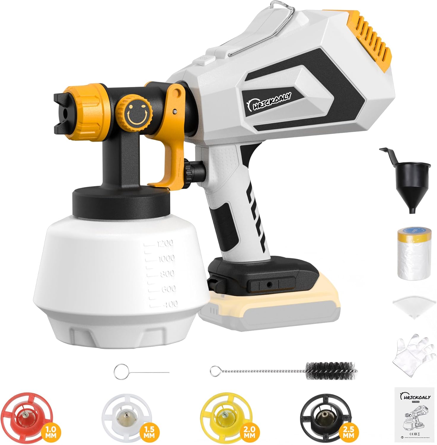 Cordless Paint Sprayer for Dewalt 20V MAX Battery, HVLP Spray Paint Gun with Brushless Motor and 1200ML Container,Electric Paint Gun for House Painting,Furniture,Fences (Battery Not Included)