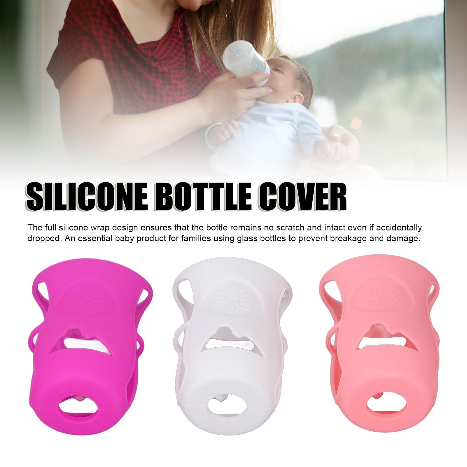 Custodia in Silicone per Biberon da 240 Ml Custodia Morbida in Silicone Infrangibile per Biberon in Vetro da 8 Once con Isolamento e Protezione Lavabile in (Bianco+Rosa+Viola)