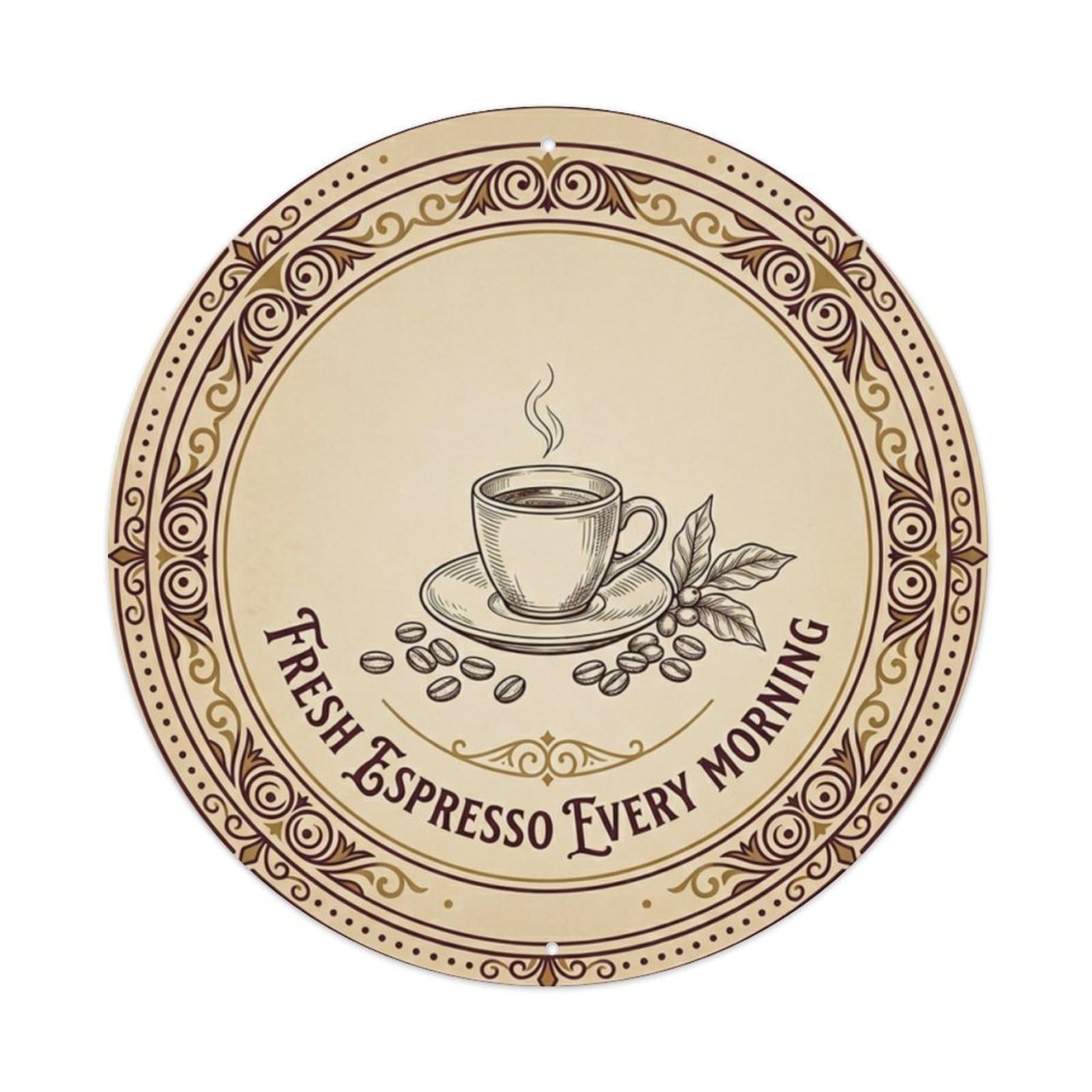 Cwbufd Vintage Style Fresh Espresso Every Morning Kitchen Cafe Mug Vintage Metal Tin Sign Plaque Wall Decor For Cafe, Club Bar, Office, Garden Metal Poster 8X8inch