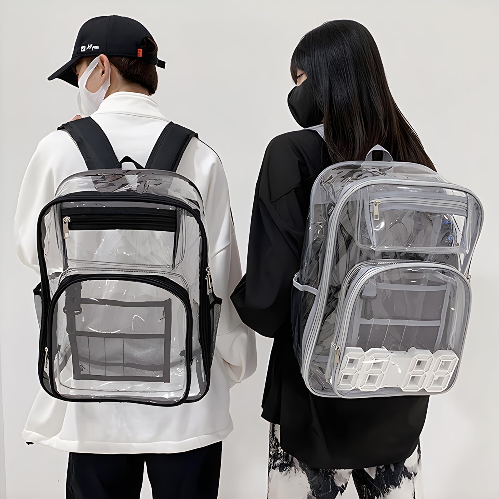 JUVEL Zaino completamente trasparente - Zaino in PVC trasparente di alta qualità, design trasparente, impermeabile e durevole, adatto per il viaggio quotidiano al lavoro e alla scuola