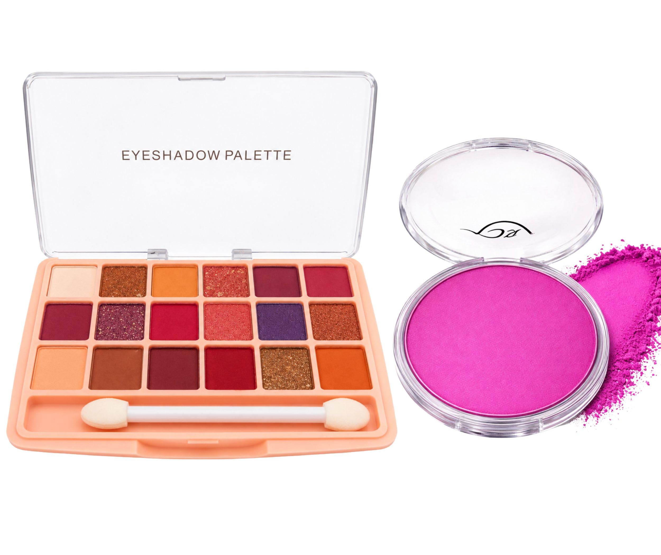 Professional 18 Colors Eyeshadow Palette and Hot Pink Matte Face Blush Combo Set | Multi-Finish Shimmer & Matte Eye Makeup Kit with High-Pigment Blusher & Dual-Sided Applicator Brush for Women and Girls-image-27