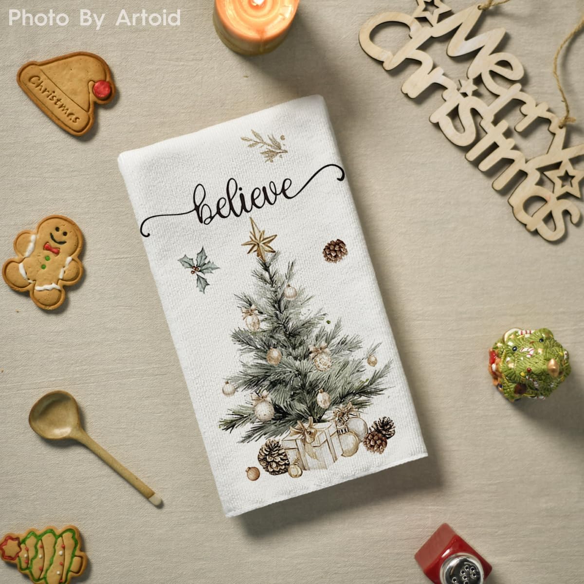 Artoid Mode Xmas Tree Pinecone Ornaments Christmas Kitchen Towels Dish Towels, 18x26 Inch Farmhouse Holiday Winter Decoration Cleaning Set of 4 - Image 4