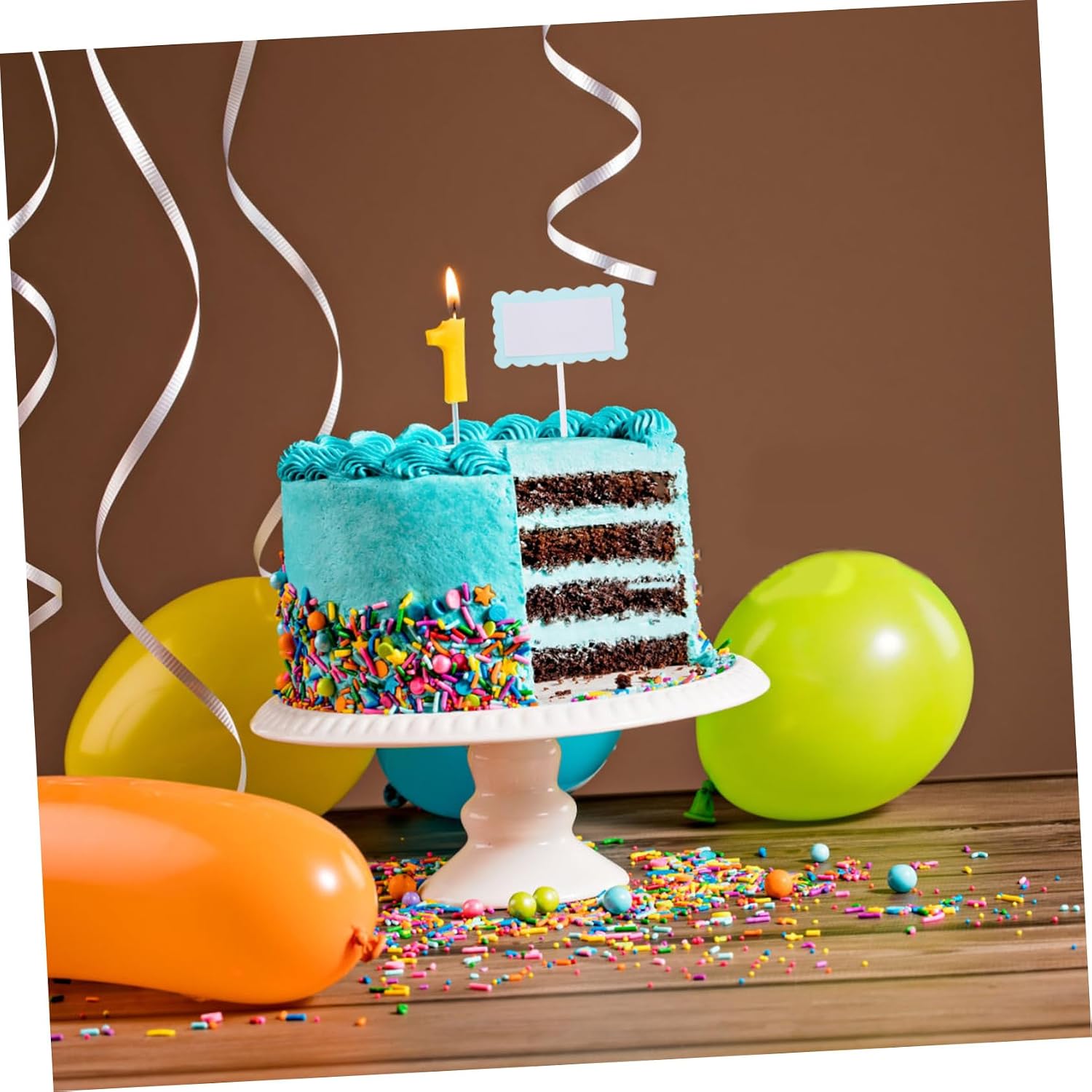 50pcs Blue Writing Board Cake Toppers for Party Buffet Labels Decor