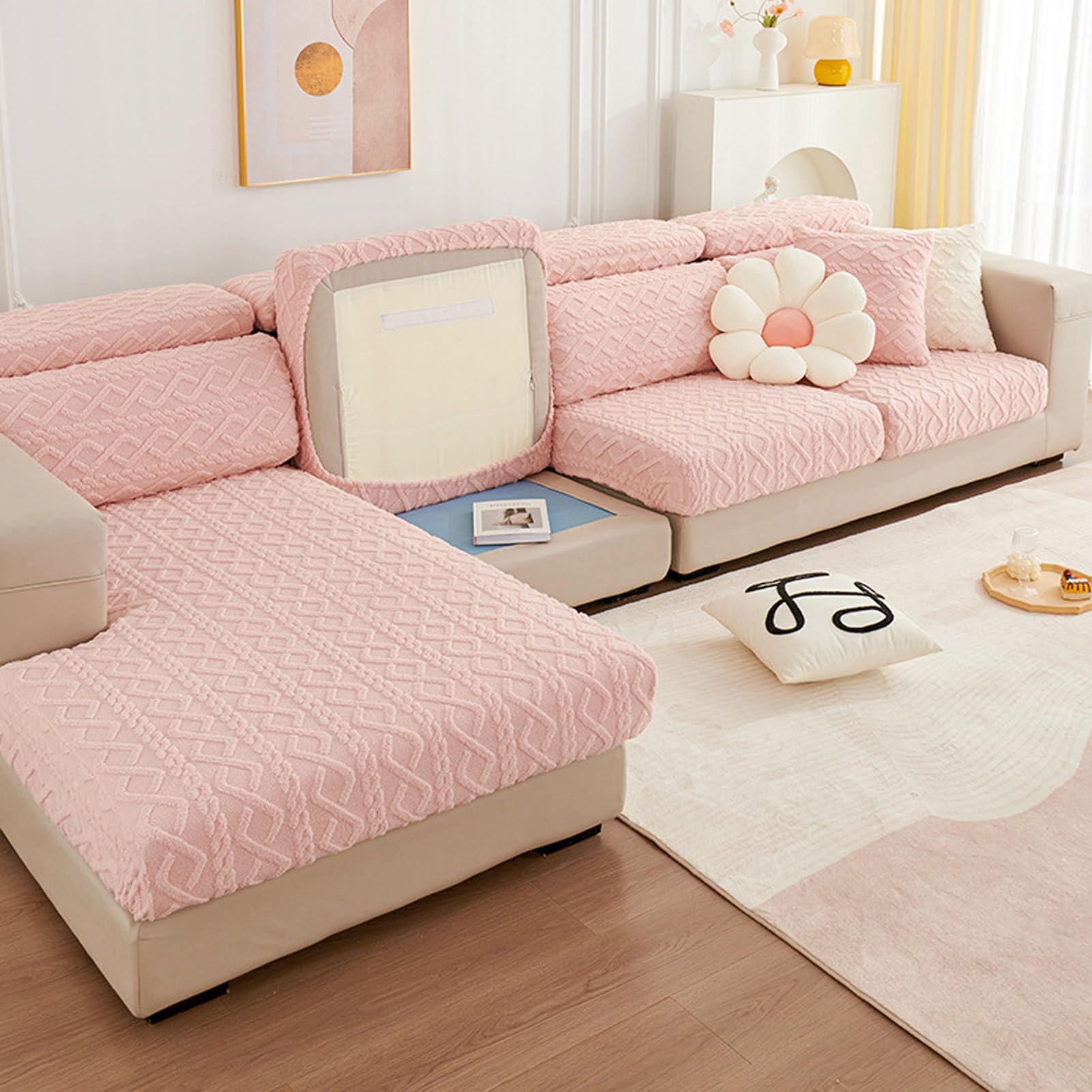 Housse de canape en forme l lavable contre taches et usure