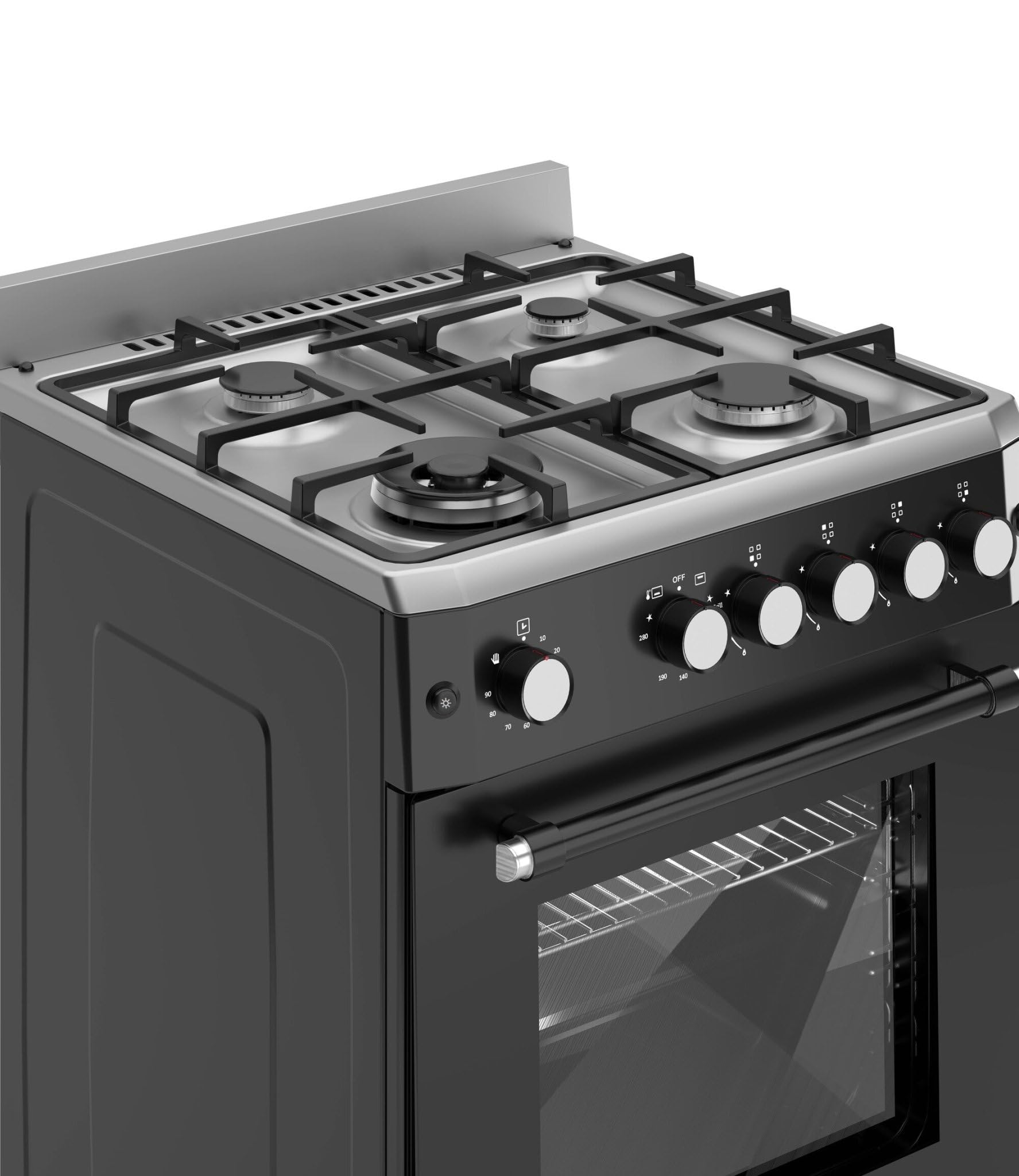 Ferre F6IP40GF-IBL-W 60cm Freestanding Gas Cooker With Wok Burner & Turbo Fan - Black — view 3