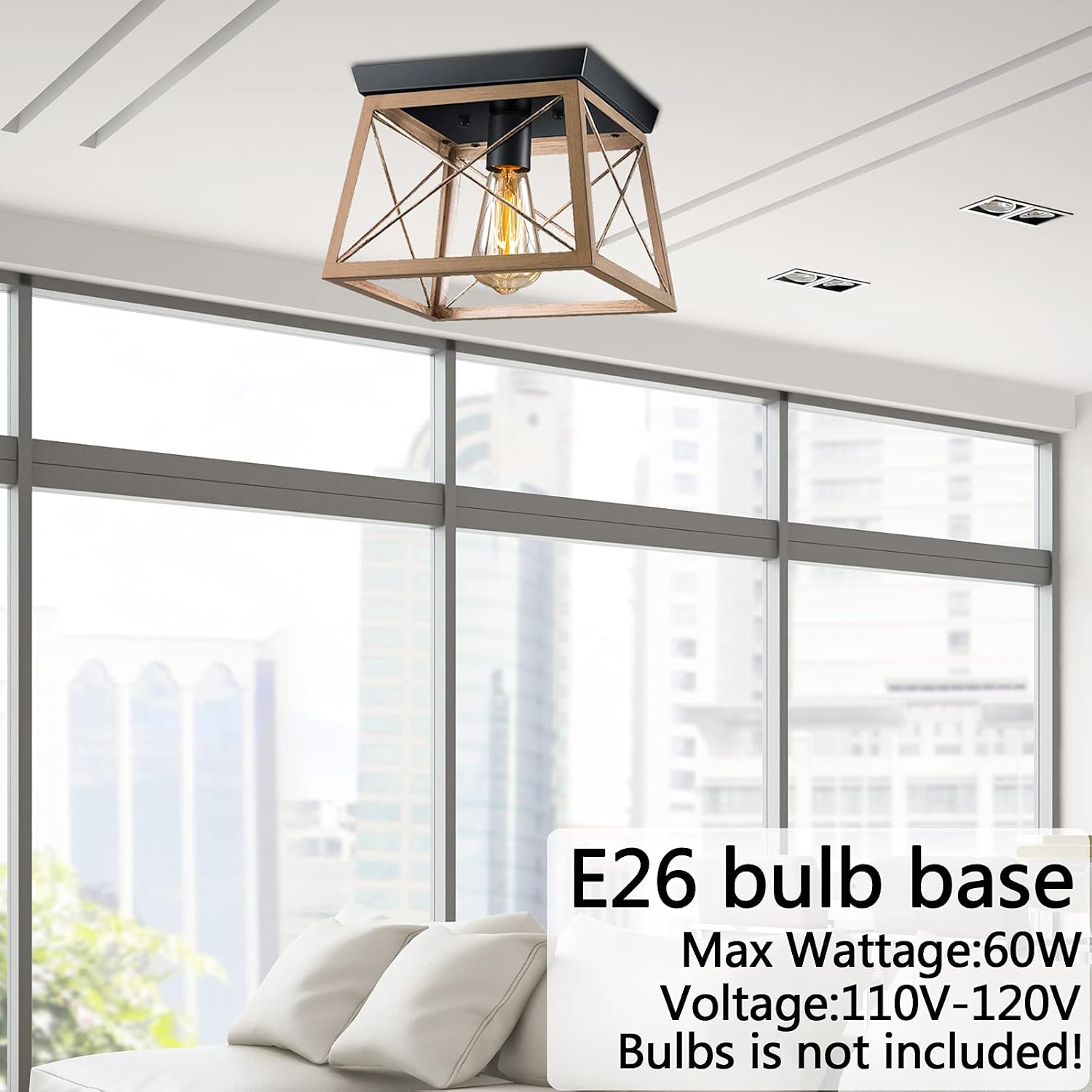 Pynsseu Industrial Ceiling Light, Farmhouse Semi Flush Mount Ceiling Fixture for Kitchen Island Dining Room Bedroom Foyer Hallway, 1 Pack