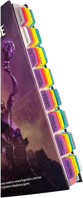 Book Tabs for The Dungeons & Dragons 2014 Dungeon Master's Guide | Fully Laminated, Color-Coded, Removable, (Book not Included). Includes Blank Tabs and Alignment Card for easy installation