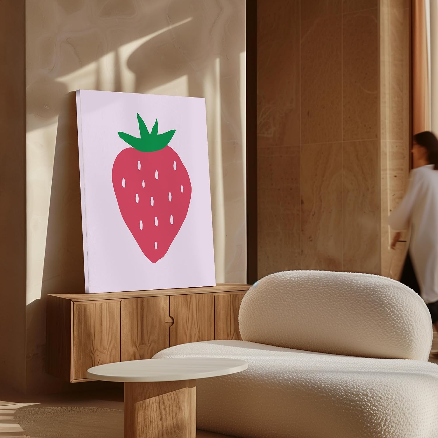 Poster Master Strawberry Canvas - Retro Fruit Print - Food & Drink Art - Boho Wall Design - Minimal Berry Art - Aesthetic Kitchen or Dining Room Wall Decor - 8x10 STRETCHED Canvas