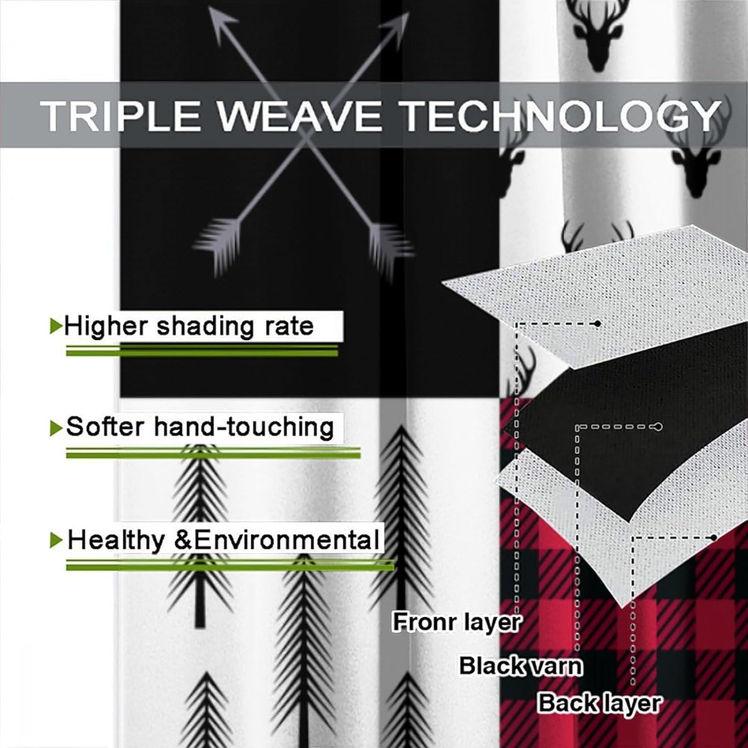 Red White Plaid Curtain,Retro Deer Bear Farm Animal Geometric Abstract Window Treatment Curtains for Dining Room Living Room Kitchen Cafe Bedroom Office Drapes, 72x63 in