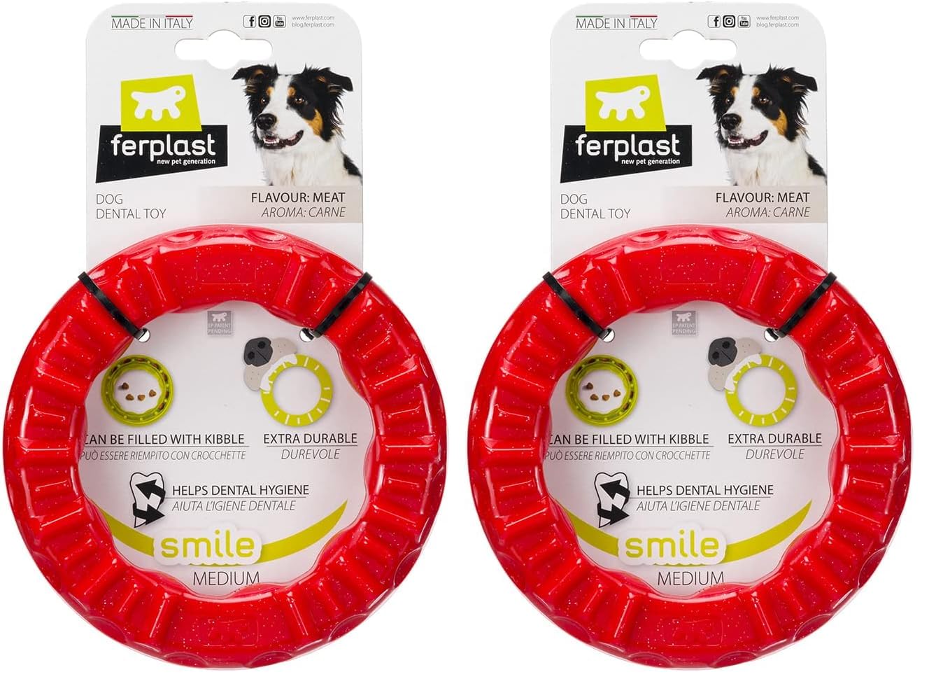 Ferplast Smile Aromalı Halka Köpek Oyuncağı, Kırmızı, M (2 paketi)