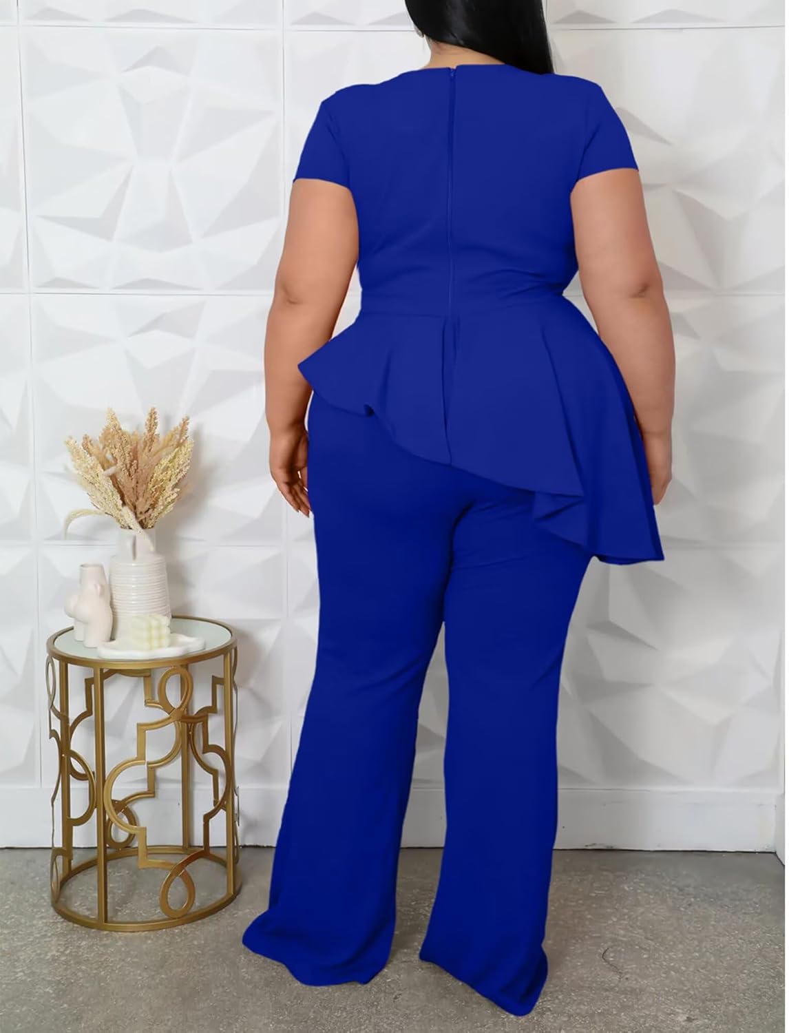CXXQ Women's Plus Size 2 Piece Outfits Suit Set Short Sleeve Peplum Top Straight Pants Sets Business Pantsuits - Image 7