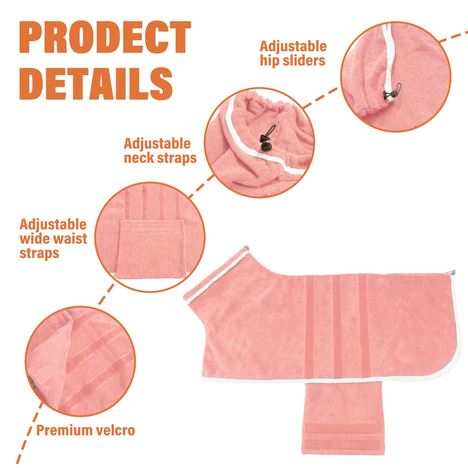 Peignoir pour chien – Serviette à séchage rapide – Peignoir en microfibre super absorbant pour animal domestique, col réglable et sangle ventrale (rose, taille XXXL)