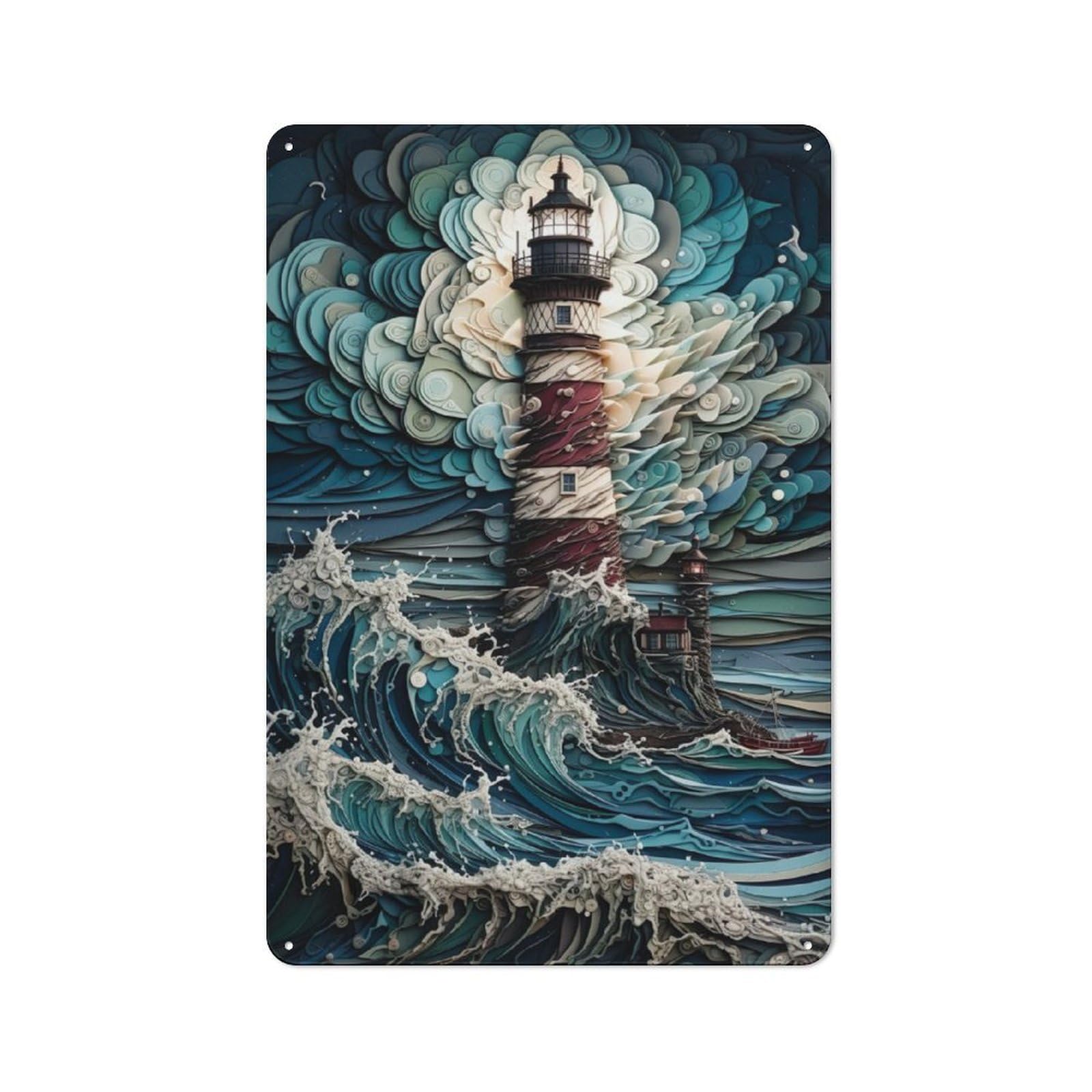 Junmoney Lighthouse In The Storm Retro Metal Wall Decor 30X20cm, Vintage Metal Sign For Coffee Bar, Small Shop Or Dining Room