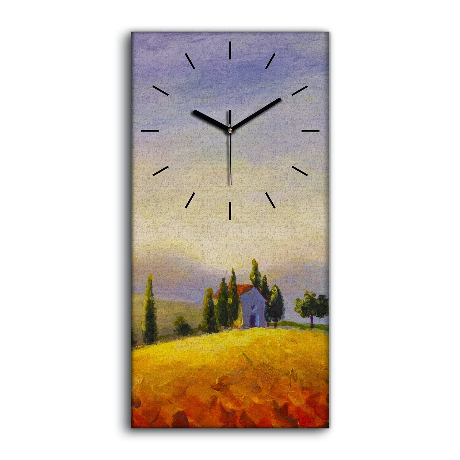 Horloge sur toile paysage d'art moderne avec aiguilles noires Coloray