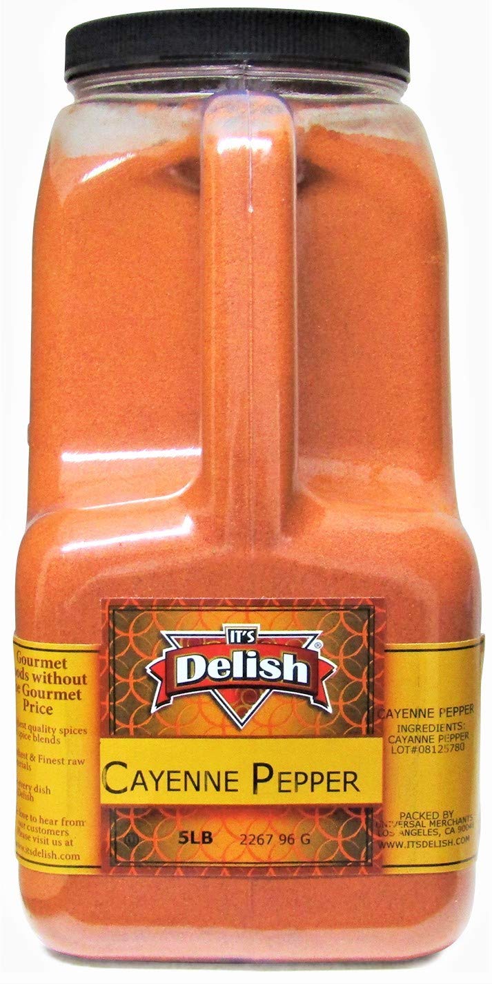 Cayenne Pepper Powder by It’s Delish, 5 LBS Restaurant Gallon Size Jug With handle | All-Natural Red Pepper Powder for Cooking, Camping, and Meals | Kosher and Non-GMO